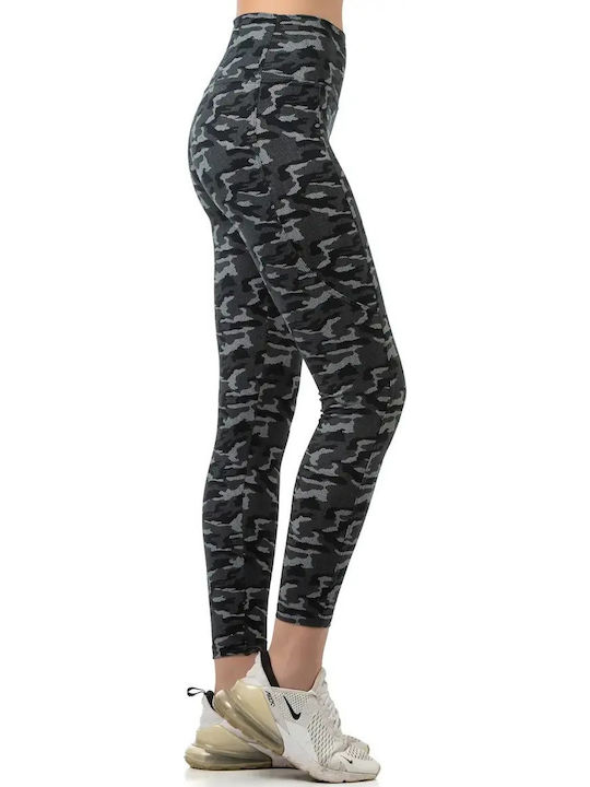 Women's Long Training Legging High Waisted Black Camo Print