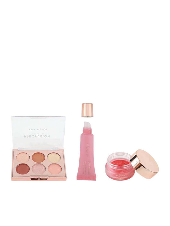 Gift Set Face Palette 6 Shades Lip Balm Scrub Pamper Chic Profusion 3 Items