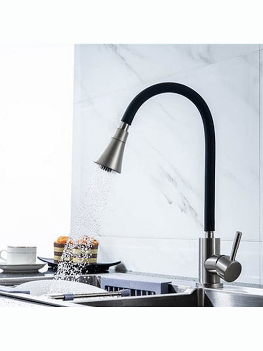 Acquanet Option Μπαταρία Κουζίνας Πάγκου με Ντουζ Inox Μαύρη