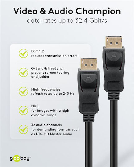 Goobay Kabel DisplayPort-Stecker - DisplayPort-Stecker 1m Schwarz (74777)