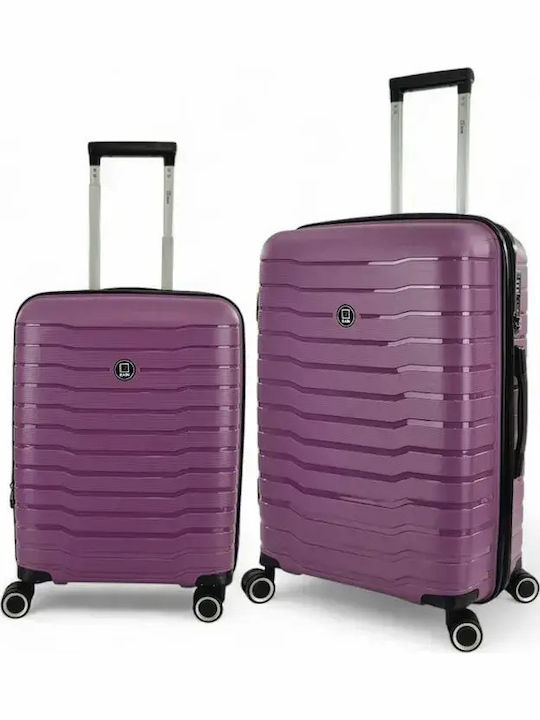 Rain Travel Suitcases Hard Purple with 4 Wheels Set of 2pcs RB80134-SET2-M-S-PURPLE