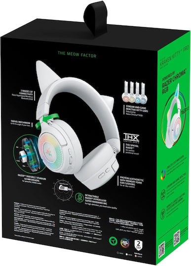 Razer Kraken Kitty V3 Pro Wireless Over Ear Gaming Headset with Bluetooth USB Connectivity White for PC