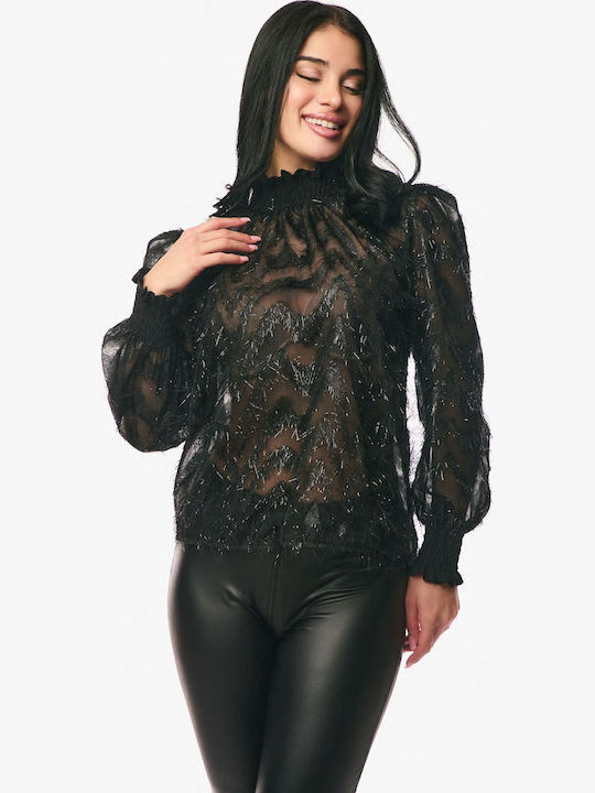 Damen Bluse mit Transparenz Black