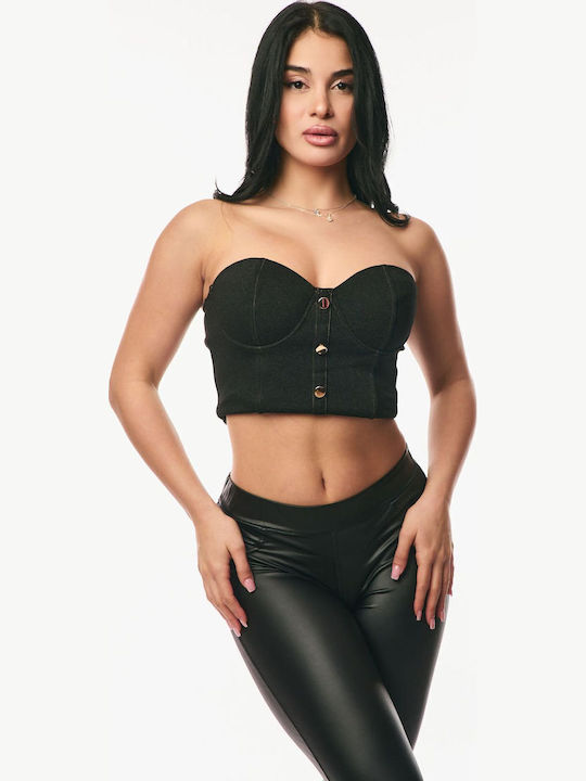 Women's Crop Top with Sheerness Black