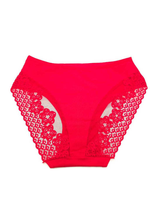 Cotton Women's Briefs with Lace Red