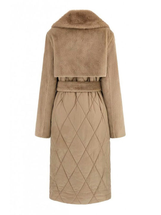 Women's Moss Khaki Coat with Fur Details