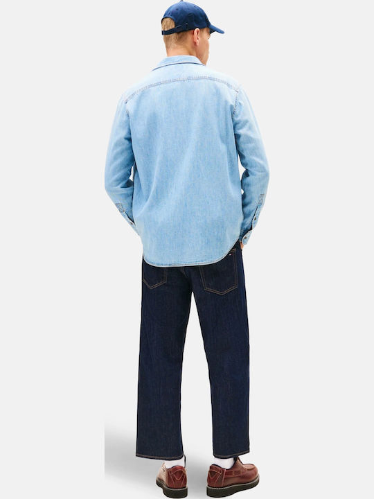 Long-sleeved Denim Shirt in Wide Line Denim