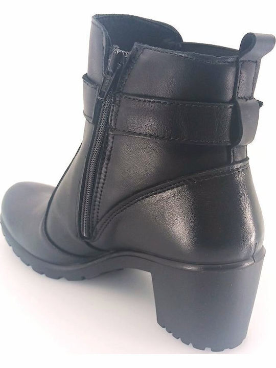 Leather Women's Ankle Boots with Medium Heel Black