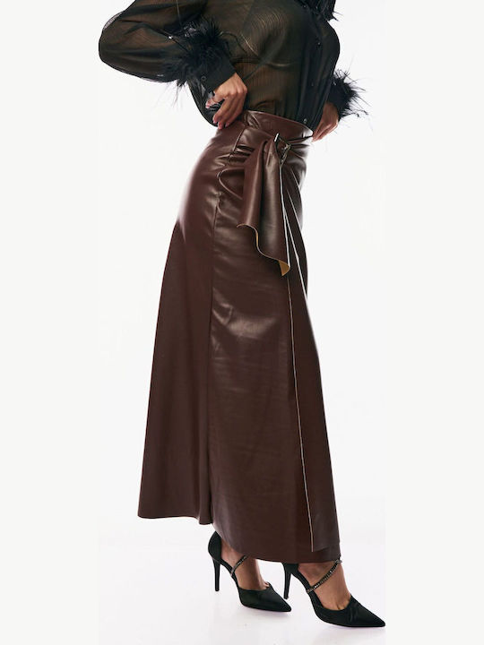 Leder Maxi Rock Brown
