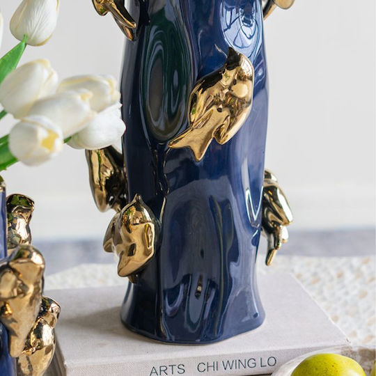 Artekko Διακοσμητικό Βάζο Κεραμικό Bird Μπλε Φ20.5xΥ39.5cm