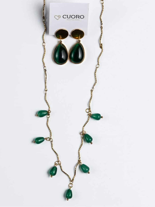 Cuoro Necklace with design Tear Gold Plated