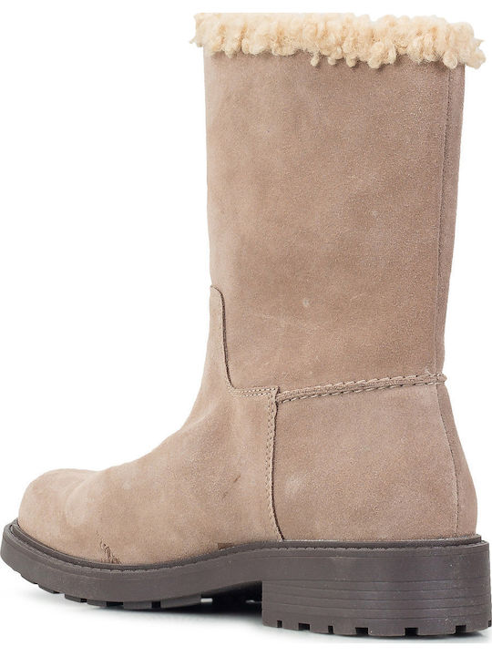 Opal Zip Suede Women's Ankle Boots with Fur Gray