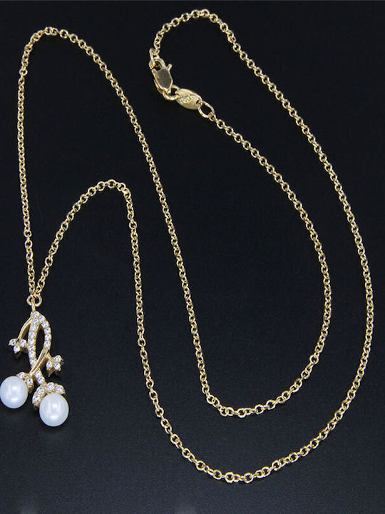 Al'Oro Halskette aus Gold 9 K mit Perlen & Zirkon