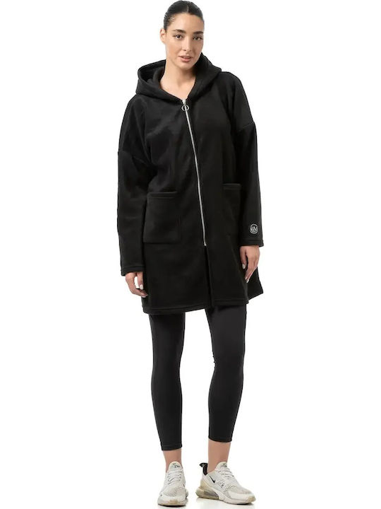Long Women's Sweatshirt Jacket Hooded Black
