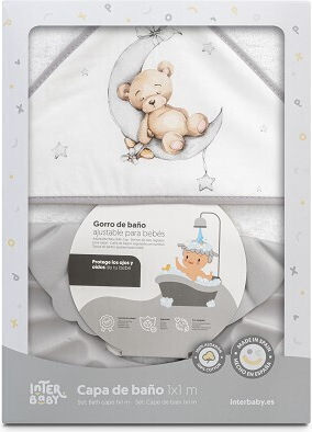 Interbaby Βρεφική Κάπα-Μπουρνούζι με Κουκούλα Bear White-grey 100x100εκ.