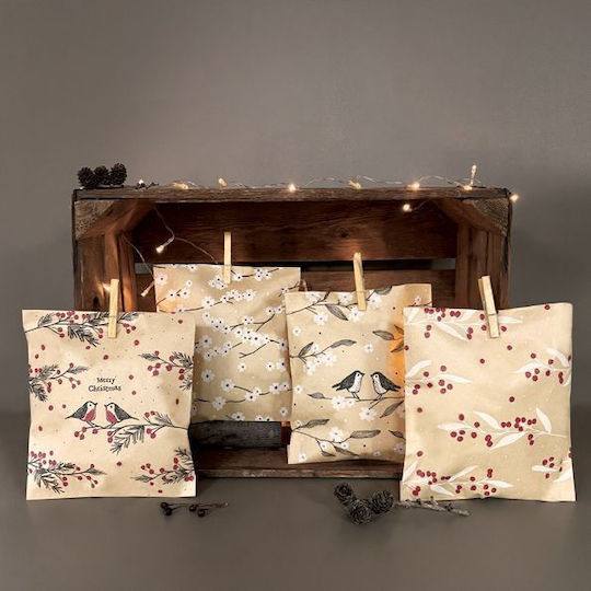 Synchronia Christmas Robins Χριστουγεννιάτικη Τσάντα για Δώρο Μπεζ 50τμχ