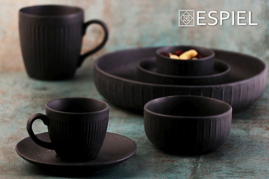 Espiel Μπωλ Σερβιρίσματος Στρογγυλό από Πορσελάνη Μαύρο με Διάμετρο 13.5εκ. 6τμχ