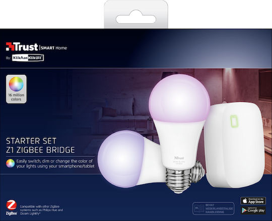 Trust Zigbee Starter Set Умна LED Лампа 9W за Цокъл E27 RGB 806лм Димируем