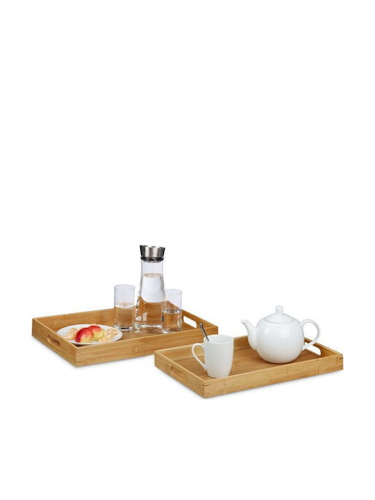 Relaxdays Bamboo Rectangular Serving Tray made of Bamboo with Handles in Beige Color 10020234 1pcs