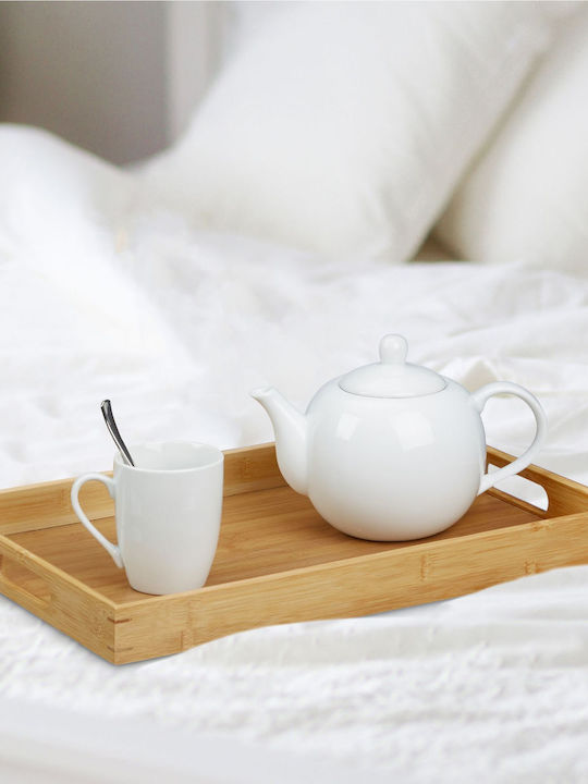 Relaxdays Bamboo Rectangular Serving Tray made of Bamboo with Handles in Beige Color 10020234 1pcs