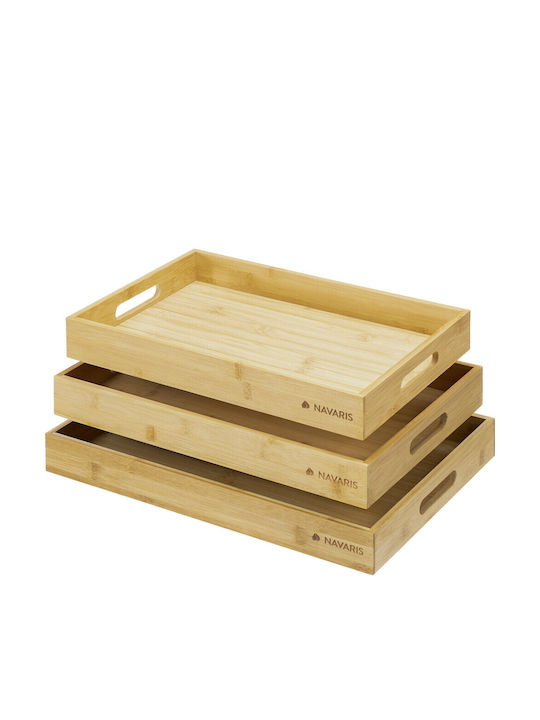 Navaris Bamboo Rectangular Serving Tray made of Bamboo with Handles in Beige Color 53446.03 1pcs