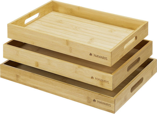 Navaris Bambus Dreptunghiular Tavă de Servire din Bamboo cu Mânere în Culoare Bej 53446.03 1buc
