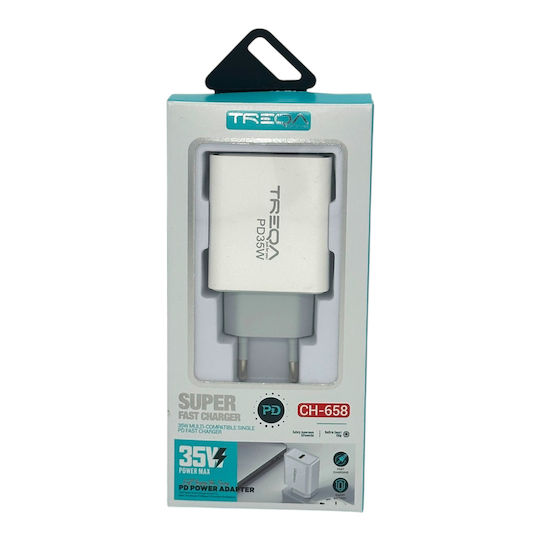 Treqa Ladegerät ohne Kabel mit USB-C Anschluss 35W Stromlieferung Weißs (CH-658)