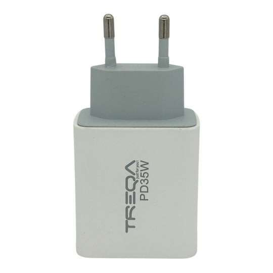 Treqa Ladegerät ohne Kabel mit USB-C Anschluss 35W Stromlieferung Weißs (CH-658)