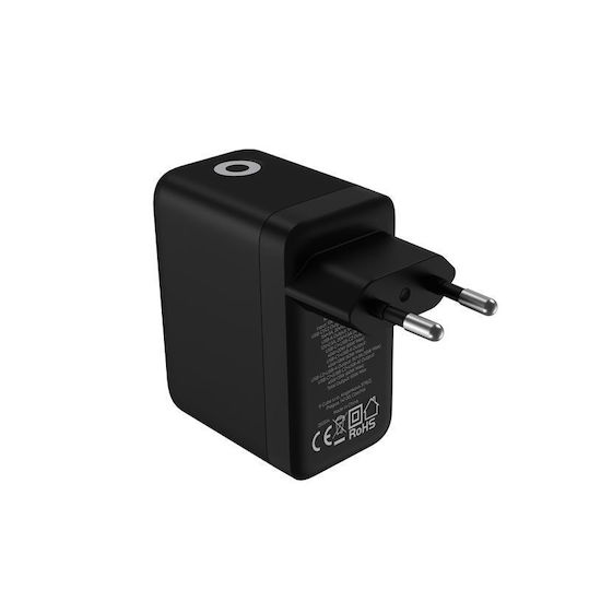 Mobile Origin Φορτιστής Χωρίς Καλώδιο GaN με Θύρα USB-A και 2 Θύρες USB-C 65W Power Delivery Μαύρος