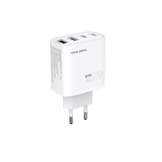 Mobile Origin Charger Without Cable GaN with 2 USB-A Ports and 2 USB-C Ports 40W Power Delivery Whites (MO-40WCH-PW22)