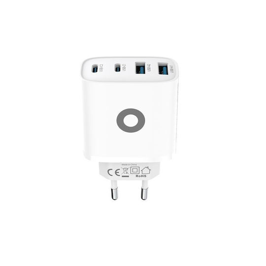 Mobile Origin Charger Without Cable GaN with 2 USB-A Ports and 2 USB-C Ports 40W Power Delivery Whites (MO-40WCH-PW22)