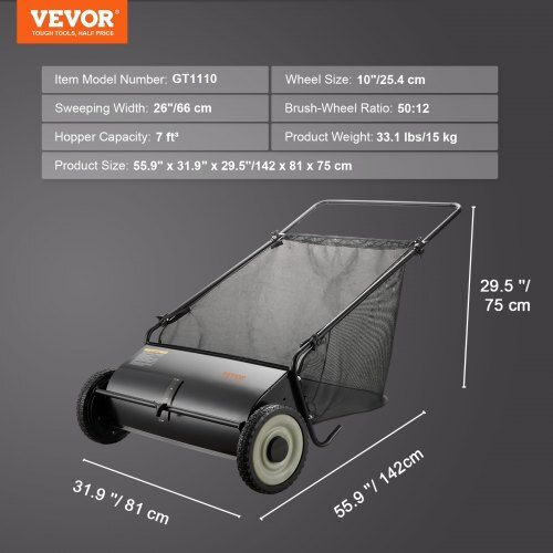 Vevor Aspirator De Iarbă 26" Sac 7 Cu Ft St7cuft26inchtua4v0
