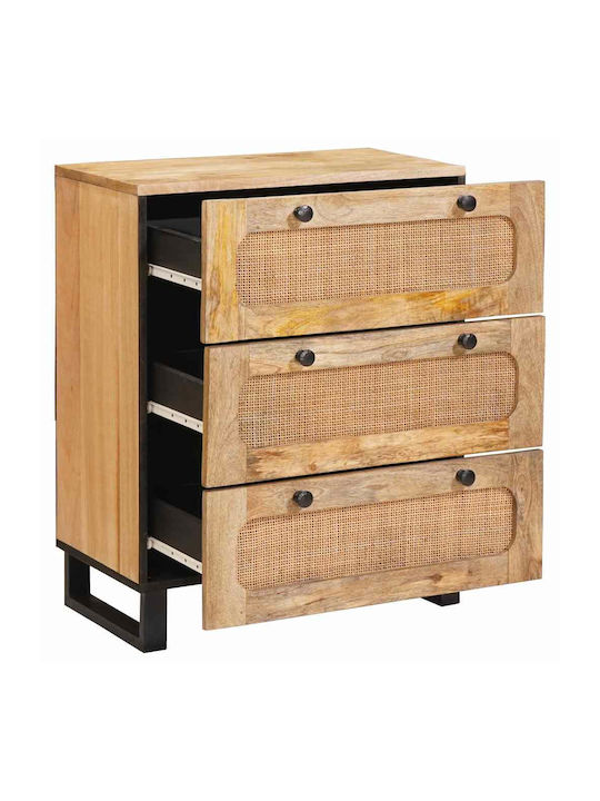 Συρταριέρα Κρεβατοκάμαρας aus Holz & Metall mit 3 Schubladen Coffee 60x33.5x75cm