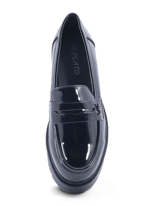 Лачени Дамски Loafers в Черен Цвят