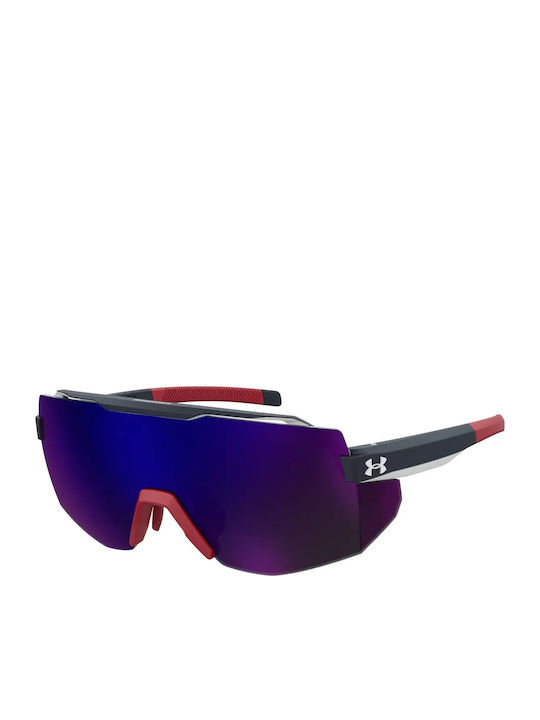 Under Armour Unisex Sunglasses with Black Horn-Rimmed Frame and Multicolour Mirror Lens