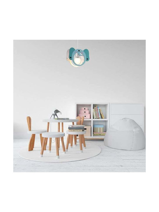 Aca Kids Wooden Single Ceiling Light E27 Elephant Blue 40W