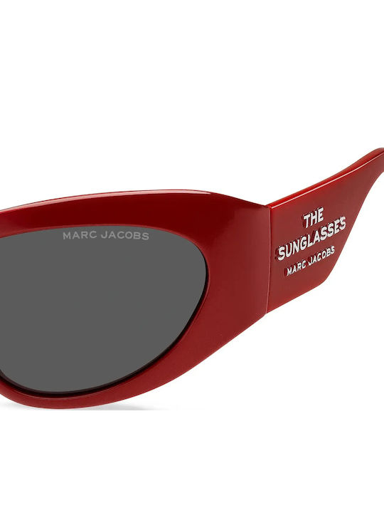 Marc Jacobs Women's Sunglasses with Red Horn-Rimmed Frame and Gray Lenses