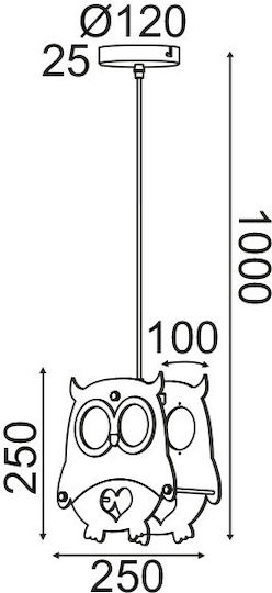 Aca Kids Wooden Single Ceiling Light E27 Owl Orange 40W