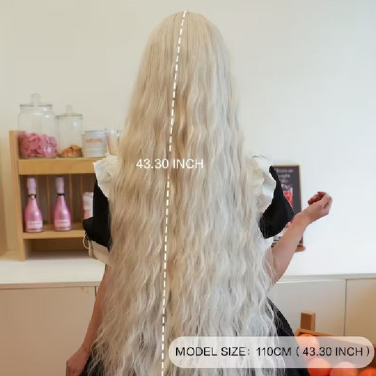Leichte Blonde Perücke Mit Langen Pony Aus Synthetischer Faser Natürlicher Look 110 Cm