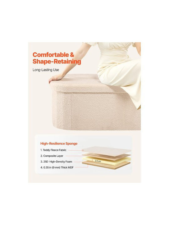 Stool For Living Room Bed Collapsible With Storage Space Upholstered with Fabric Beige