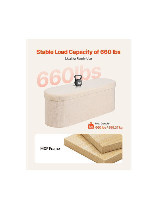 Stool For Living Room Bed Collapsible With Storage Space Upholstered with Fabric Beige