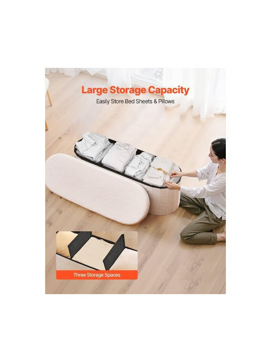 Stool For Living Room Bed Collapsible With Storage Space Upholstered with Fabric Beige