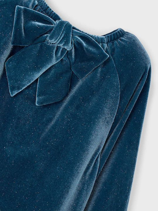 Children's Dress Long Sleeve Velvet Blue Squirrel