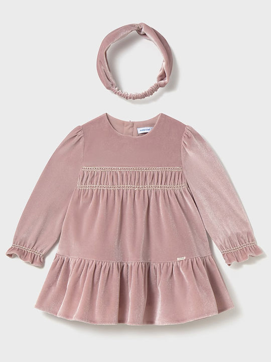 Children's Dress Long Sleeve Velvet Pink