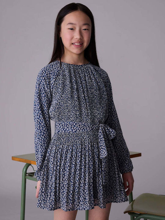 Mädchenkleid Langärmelig Set aus 2 mit Mantel und Zubehör Blau