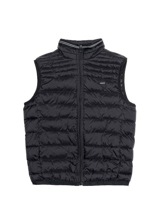 Kids' Quilted Jacket Sleeveless Short with Lining & Hood Black
