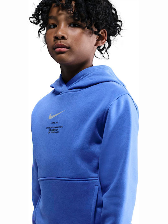 Fleece Kids Sweatshirt with Hood and Pockets Blue Sportswear Club
