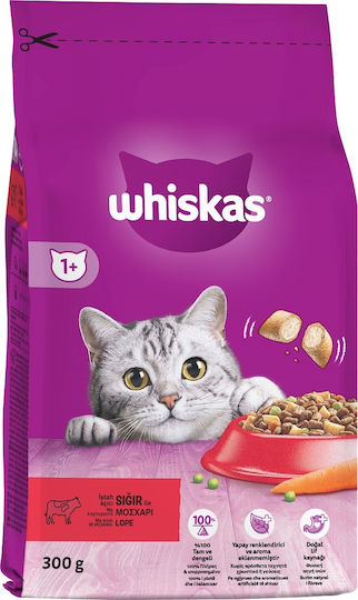Whiskas 1+ Говежда Суха Храна За Възрастни Котки 0.3кг
