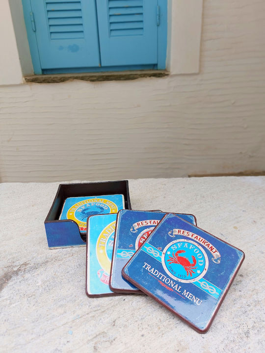 Σουβέρ Ξύλινο με Βάση Μπλε 11x11cm 6τμχ Σουβέρ Ξύλινο με Βάση Μπλε 11x11cm 6τμχ