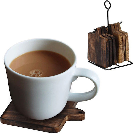 JK Home Decoration Σουβέρ Ξύλινο με Βάση Καφέ 10x10cm 7τμχ
